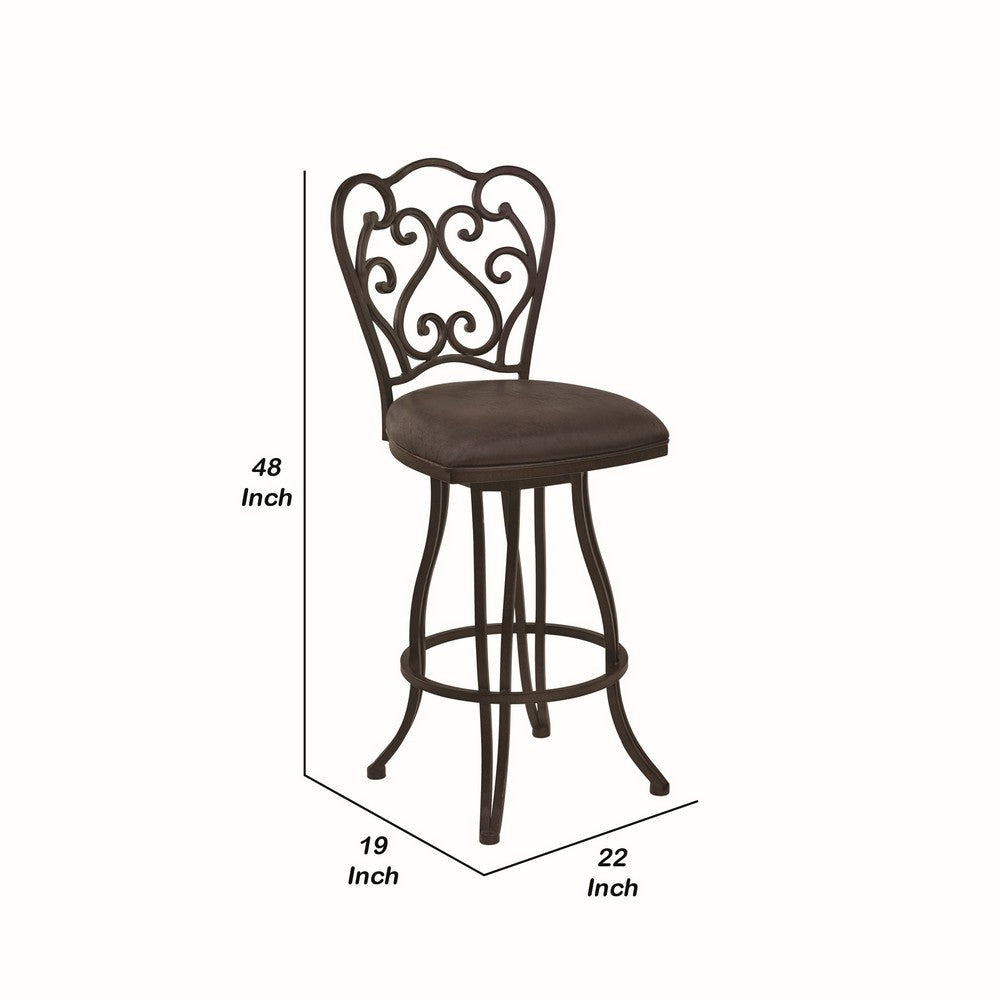 Metal Scroll Design Open Back Barstool with Fabric Padded Seat Gray - BM238332 By Casagear Home BM238332