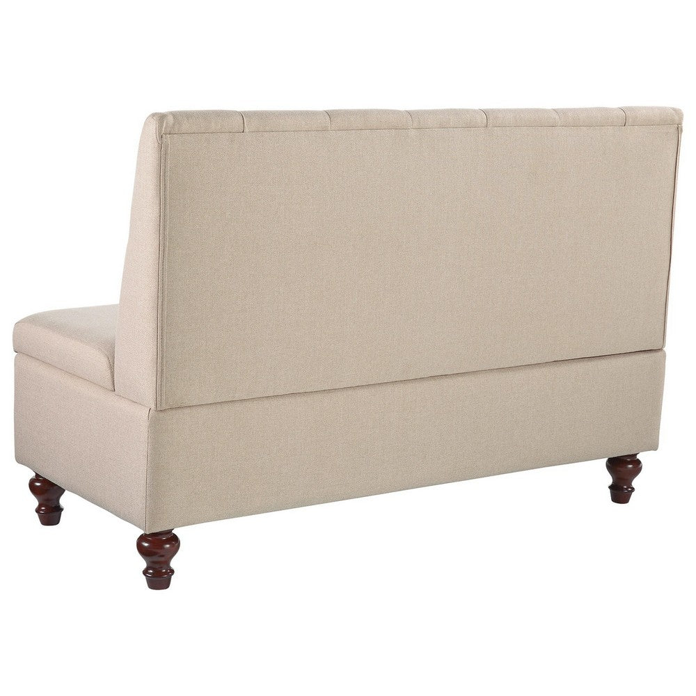 53 Inches Button Tufted Fabric Storage Bench with Turned Legs Beige - BM238375 By Casagear Home BM238375