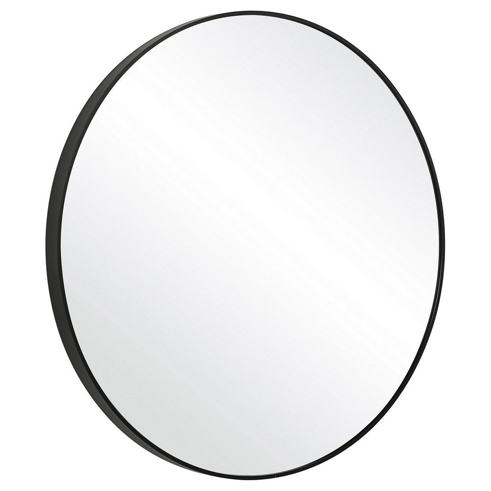 Round Shape Sleek Metal Frame Mirror Black By Casagear Home BM239314