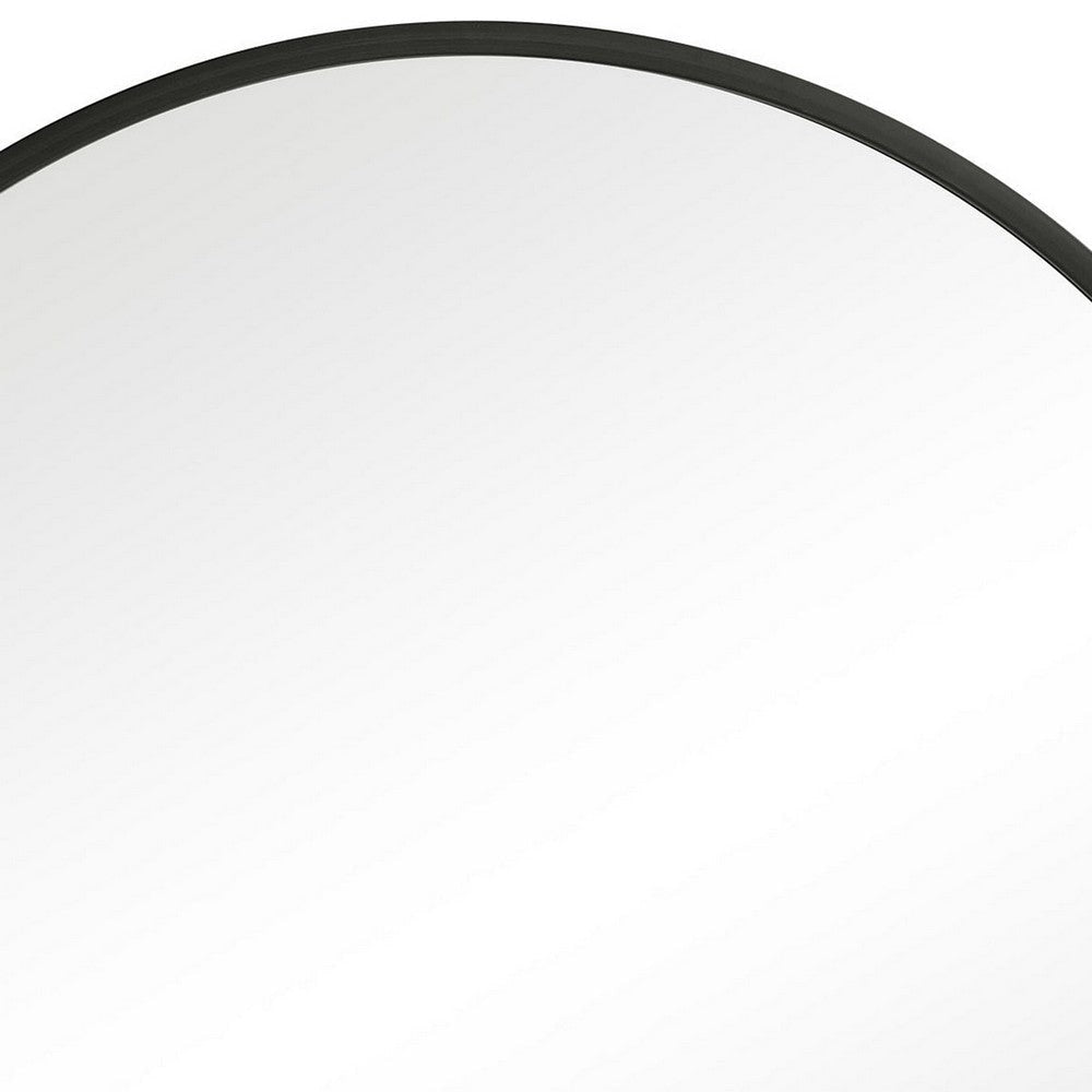 43 Inches Round Shape Sleek Frame Mirror Black By Casagear Home BM239322