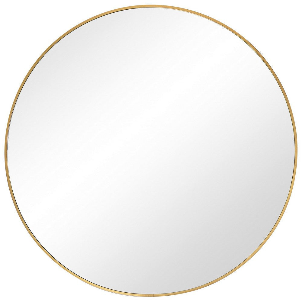 Round Shape Sleek Metal Frame Mirror, Gold By Casagear Home