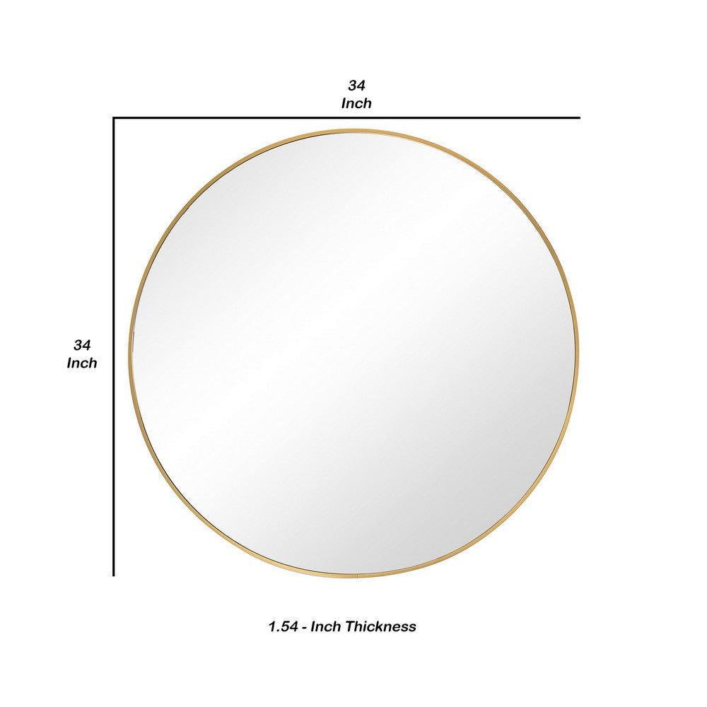 Round Shape Sleek Metal Frame Mirror Gold By Casagear Home BM239327