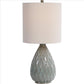 Pot Bellied Ceramic Table Lamp with Diamond Pattern, Gray By Casagear Home