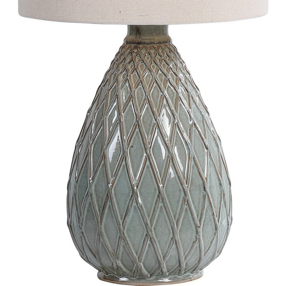 Pot Bellied Ceramic Table Lamp with Diamond Pattern Gray By Casagear Home BM239383