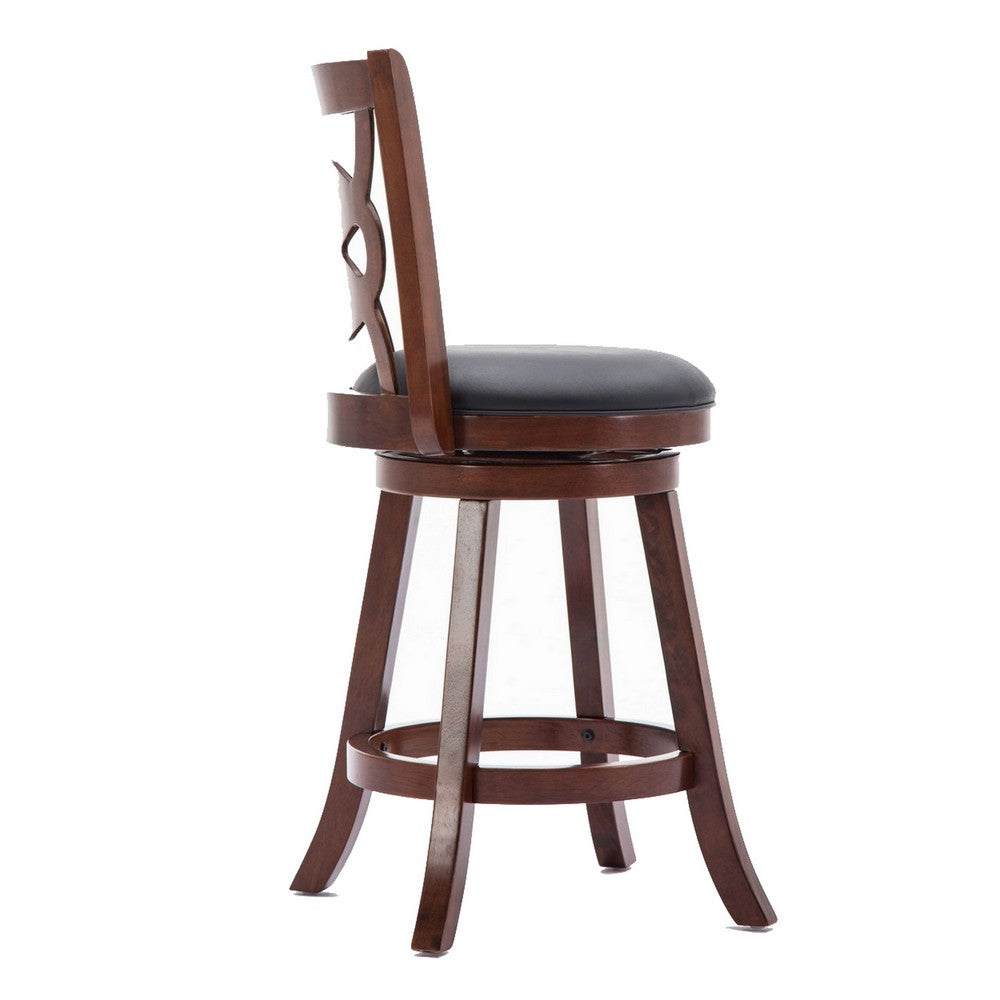 24 Inches Swivel Wooden Counter Stool with Geometric Back Brown By Casagear Home BM239710