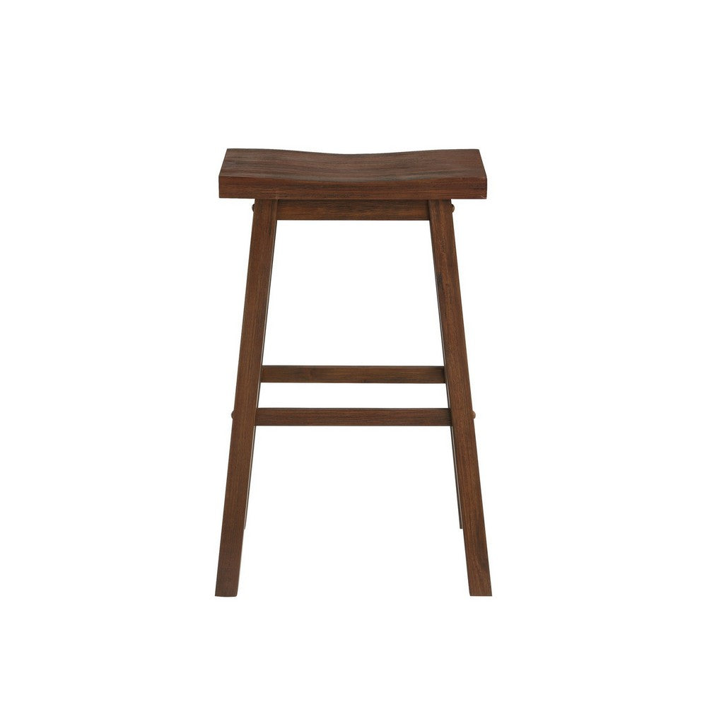 Saddle Design Wooden Barstool with Grain Details Brown By Casagear Home BM239729