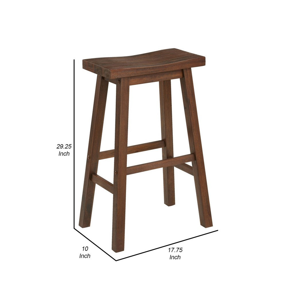 Saddle Design Wooden Barstool with Grain Details Brown By Casagear Home BM239729