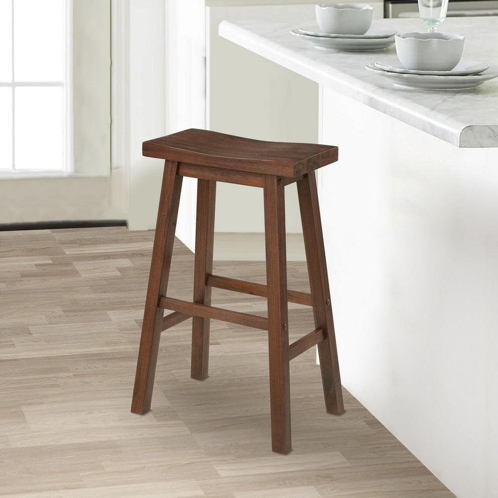 Saddle Design Wooden Barstool with Grain Details Brown By Casagear Home BM239729