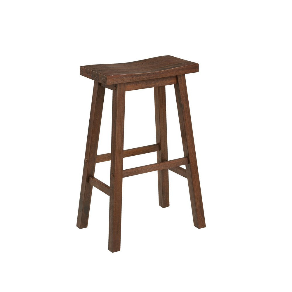 Saddle Design Wooden Barstool with Grain Details Brown By Casagear Home BM239729