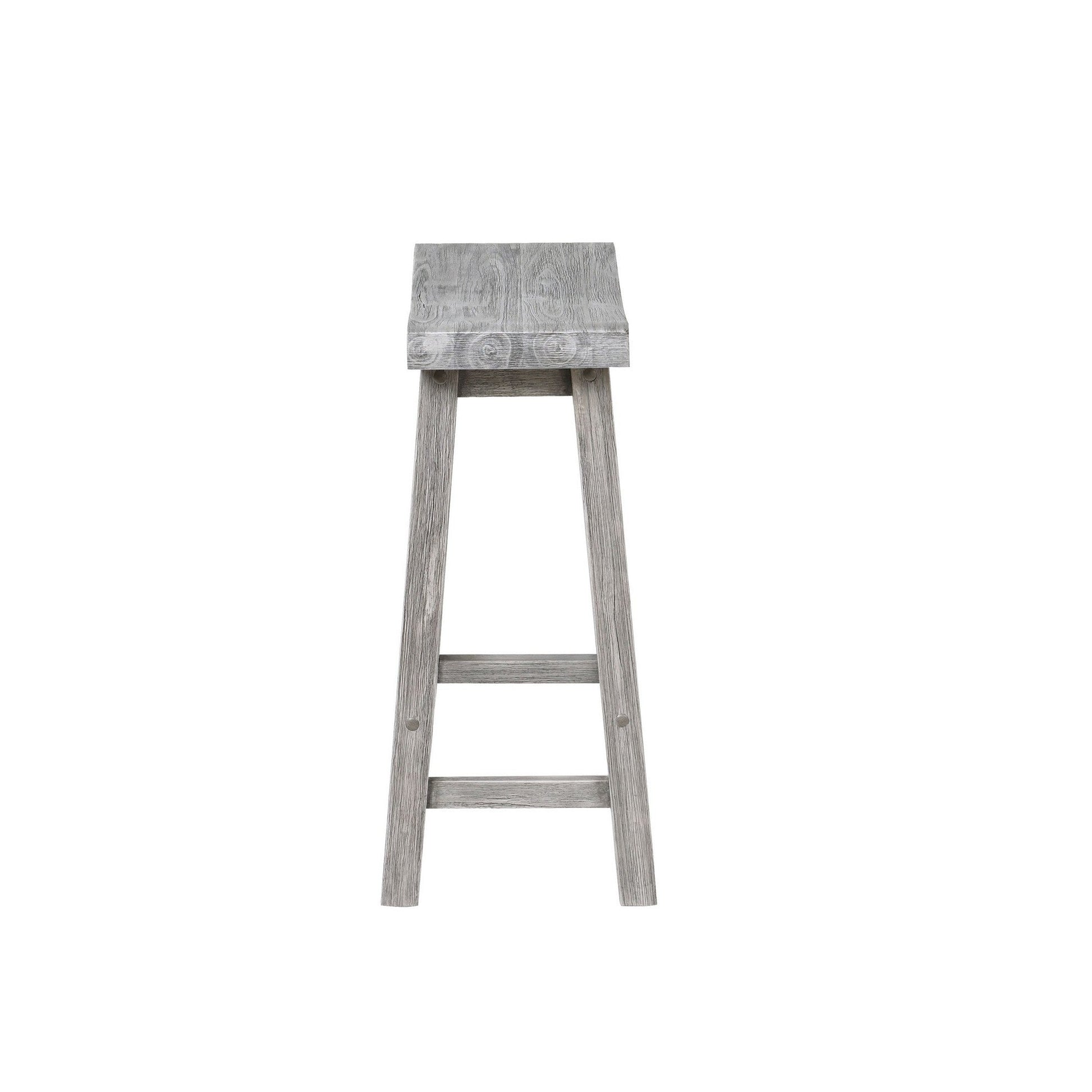 Saddle Design Wooden Counter Stool with Grain Details Gray By Casagear Home BM239730