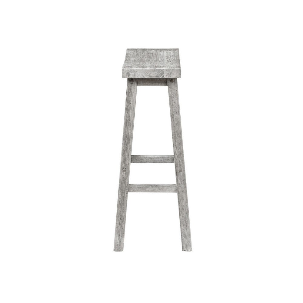 Saddle Design Wooden Barstool with Grain Details Gray By Casagear Home BM239734