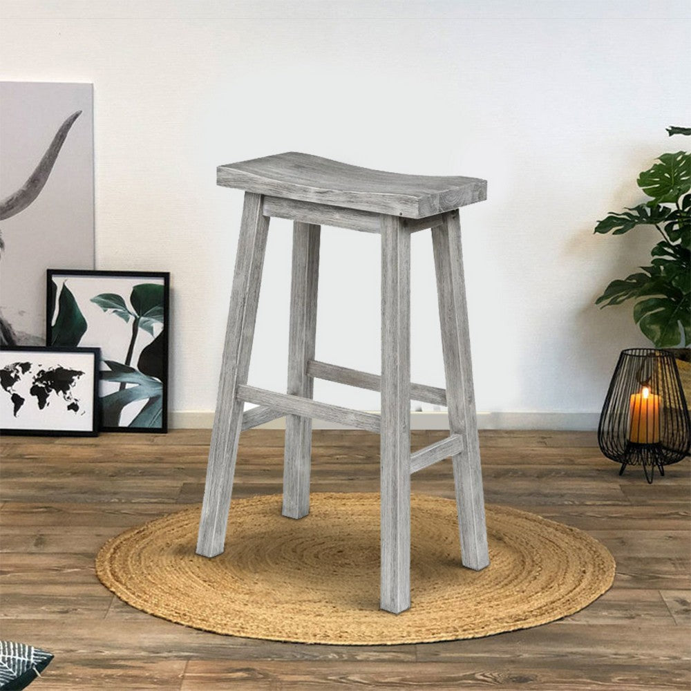 Saddle Design Wooden Barstool with Grain Details Gray By Casagear Home BM239734