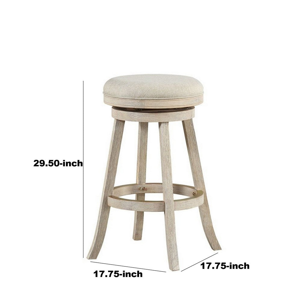 29 Inches Wooden Swivel Bar Stool with Round Fabric Seat Ivory By Casagear Home BM239736