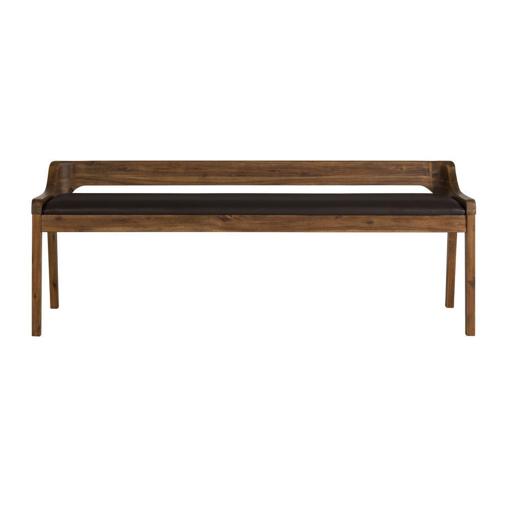 Wooden Sleek Panel Back Dining Bench with Leatherette Seat Brown By Casagear Home BM239747