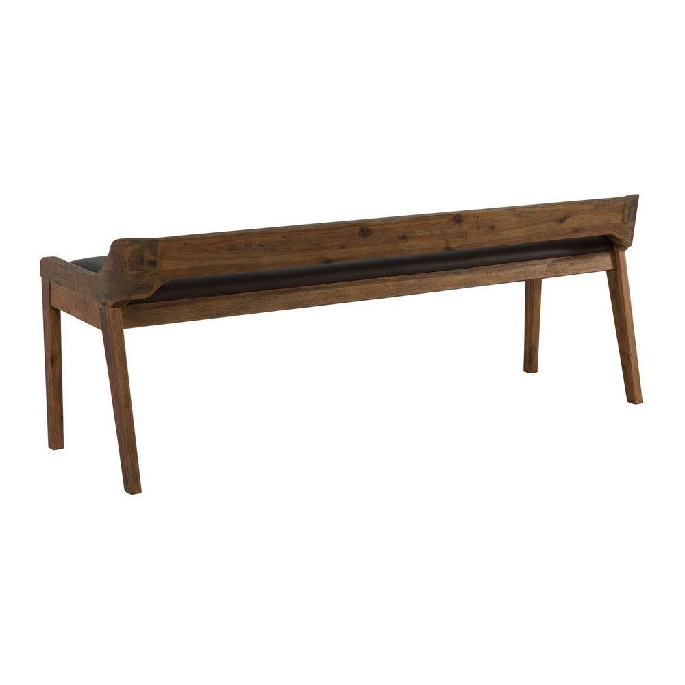 Wooden Sleek Panel Back Dining Bench with Leatherette Seat Brown By Casagear Home BM239747