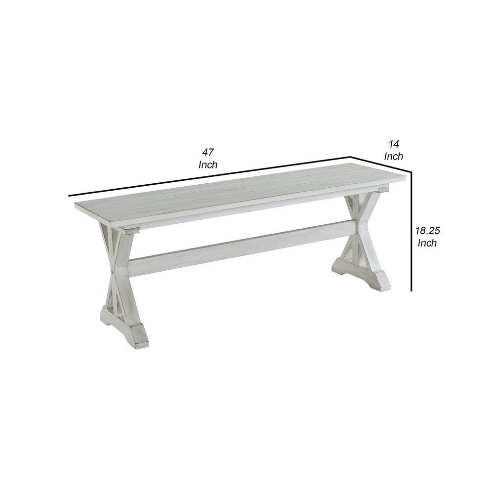 Rectangular Dining Bench with X Shaped Pedestal Legs White By Casagear Home BM239756