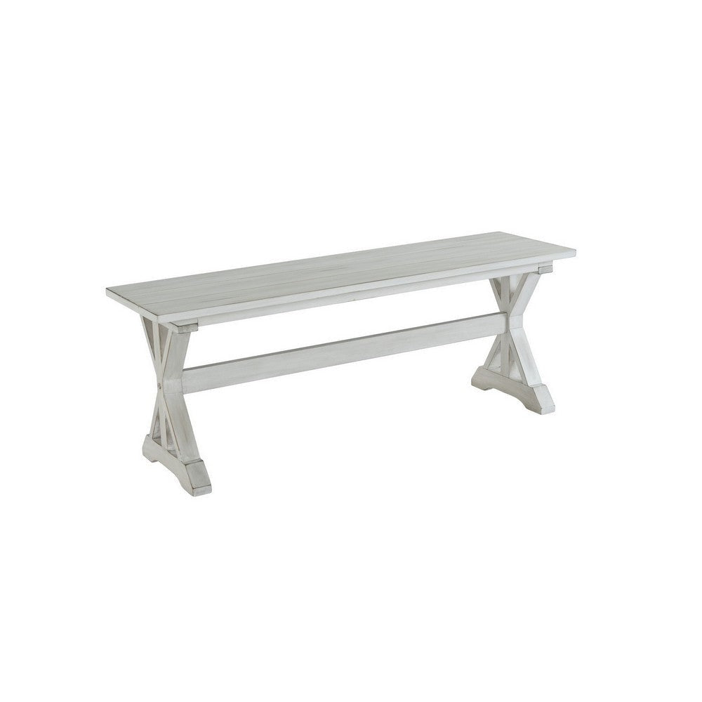 Rectangular Dining Bench with X Shaped Pedestal Legs, White By Casagear Home