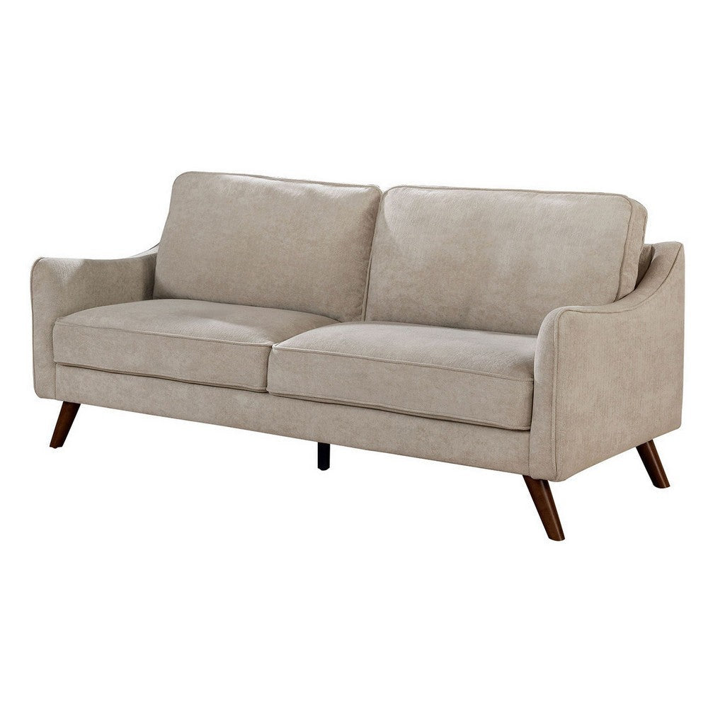 Fabric Upholstered Sofa with Tapered Angled Legs, Beige By Casagear Home