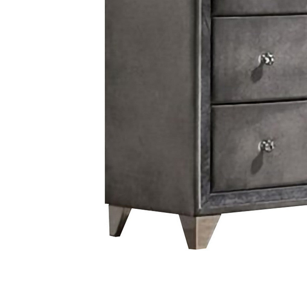 9 Drawer Fabric Frame Dresser with Tufted Accents and Acrylic Knob Gray By Casagear Home BM239797