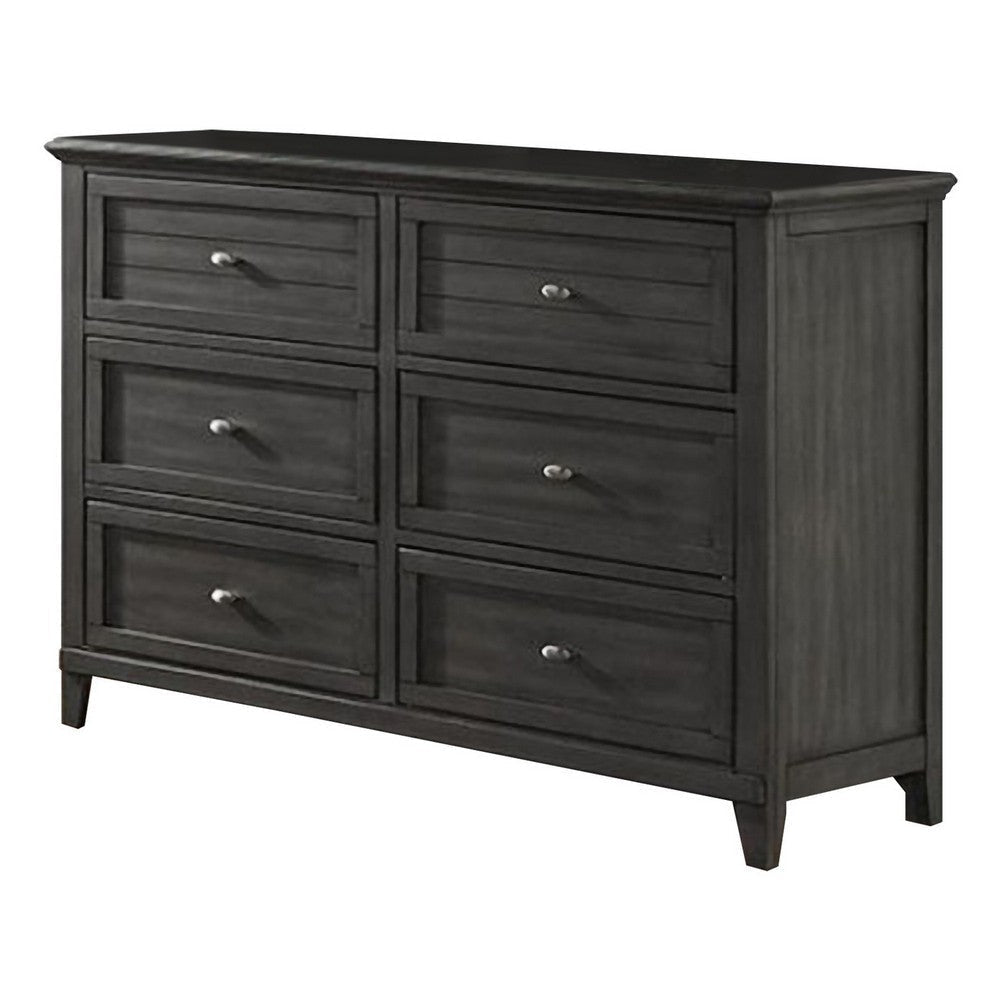 6 Drawer Wooden Dresser with Molded Details and Knob Pulls Gray By Casagear Home BM239801