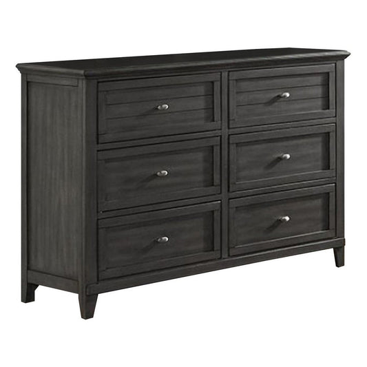 6 Drawer Wooden Dresser with Molded Details and Knob Pulls, Gray By Casagear Home