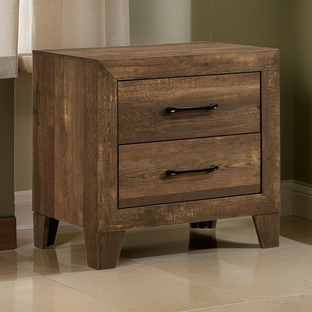 Rustic 2 Drawer Wooden Nightstand with Grain Details, Brown By Casagear Home