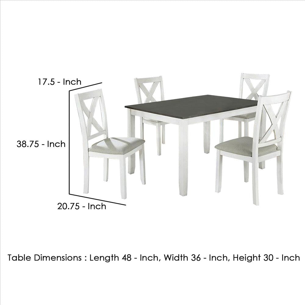 5 Piece Dining Table Set with Padded Seat and X Back White By Casagear Home BM239816