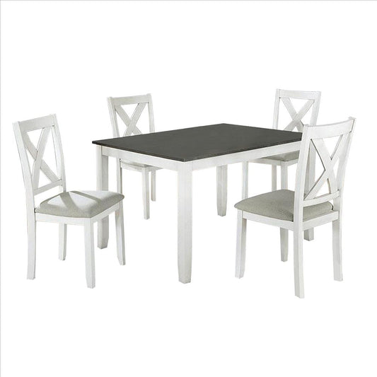 5 Piece Dining Table Set with Padded Seat and X Back, White By Casagear Home