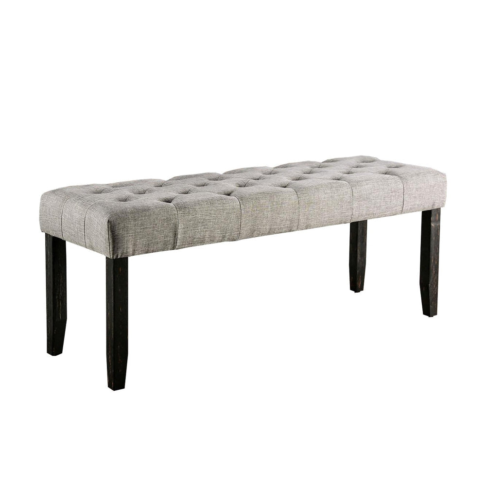 48 Inches Bench with Tufted Seat and Chamfered Legs Light Gray By Casagear Home BM239821