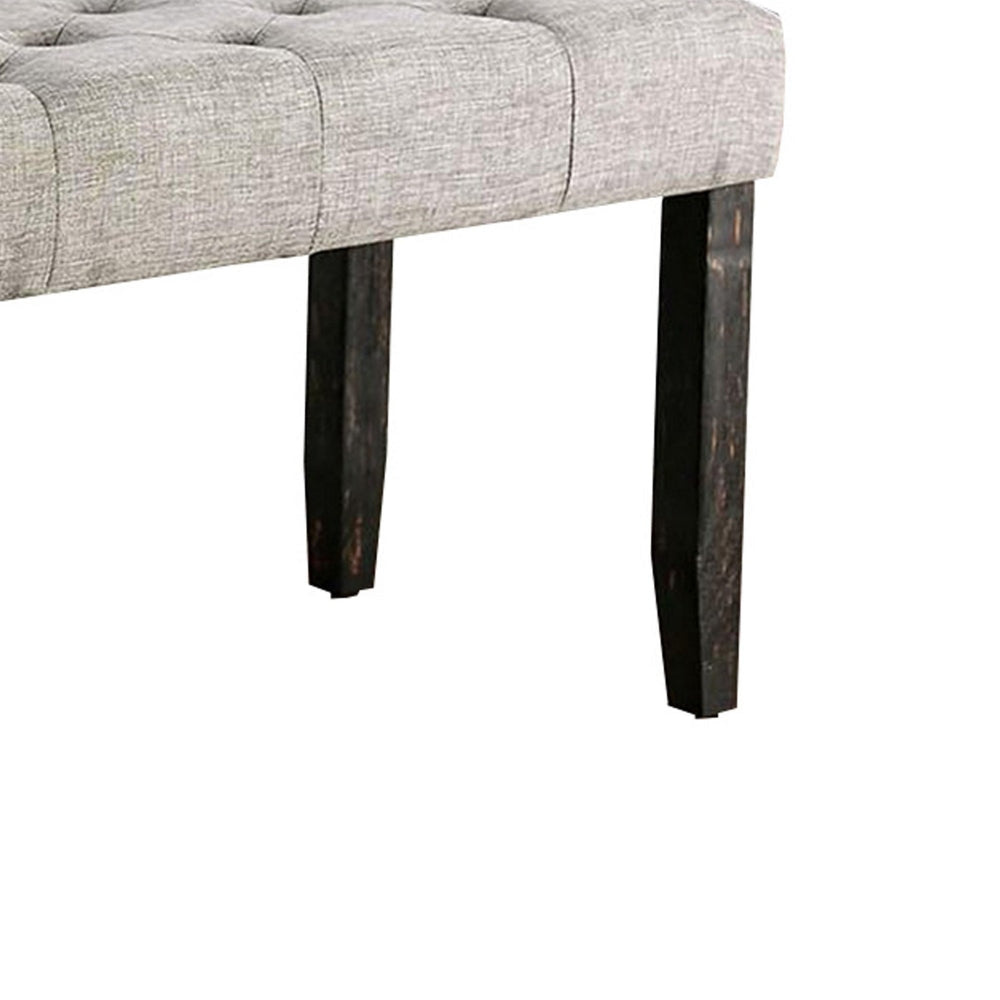 48 Inches Bench with Tufted Seat and Chamfered Legs Light Gray By Casagear Home BM239821