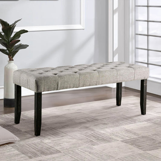 48 Inches Bench with Tufted Seat and Chamfered Legs, Light Gray By Casagear Home