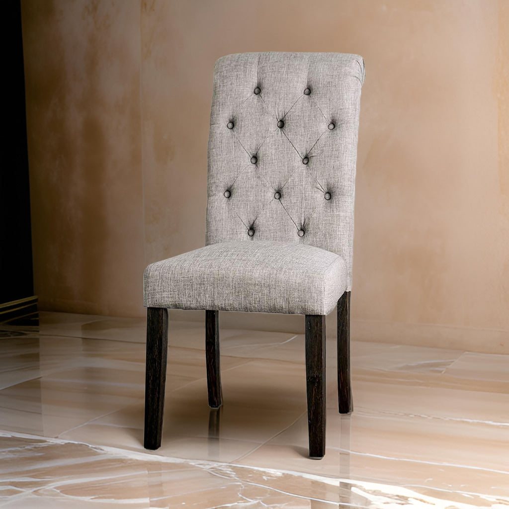 Side Chair with Button Tufted Backrest, Set of 2, Gray By Casagear Home