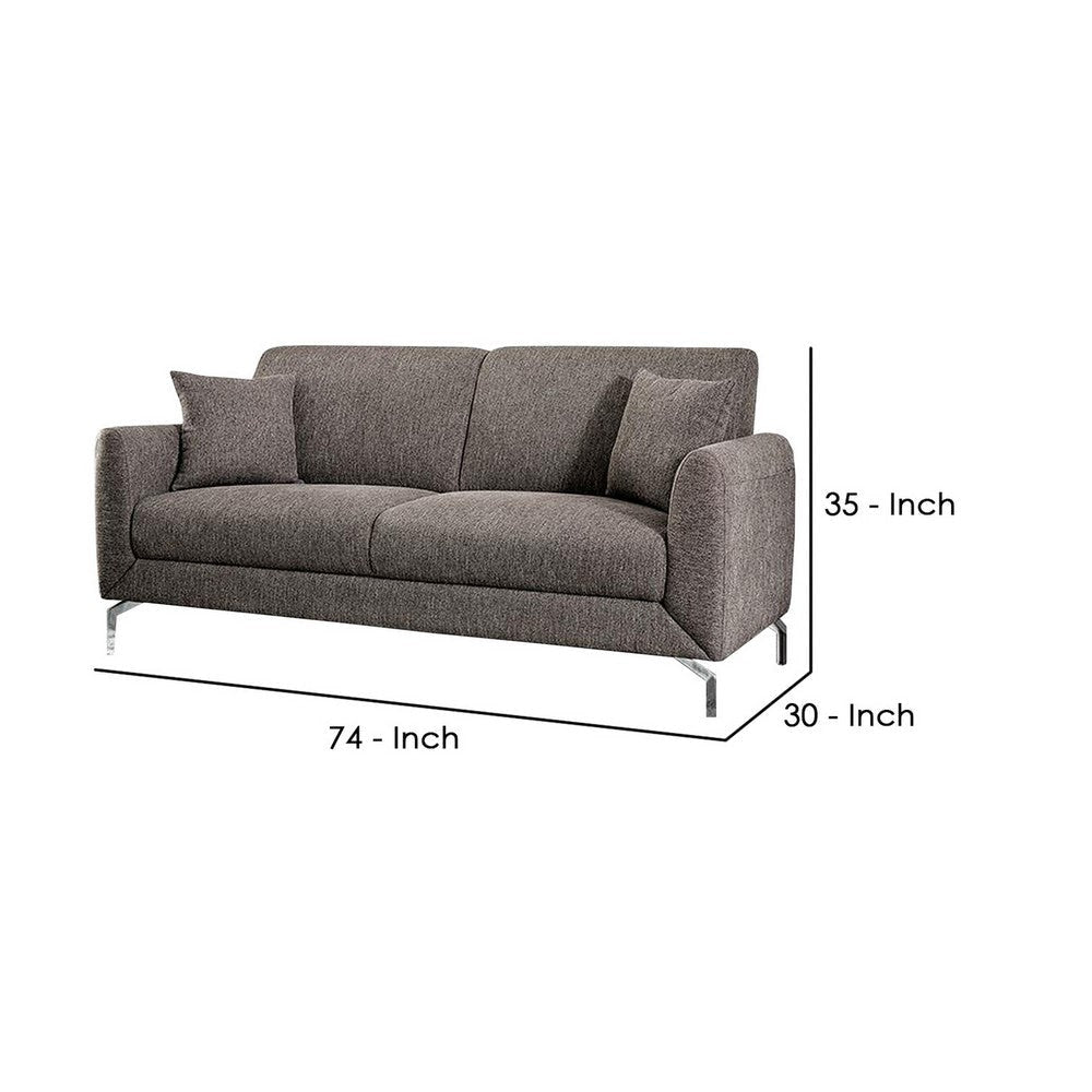 74 Inches Sofa with Fabric Padded Seat and Metal Legs Gray By Casagear Home BM239846