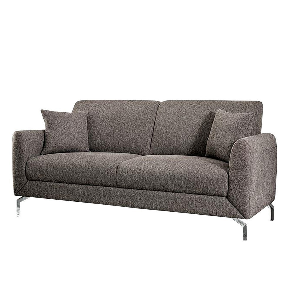 74 Inches Sofa with Fabric Padded Seat and Metal Legs, Gray By Casagear Home