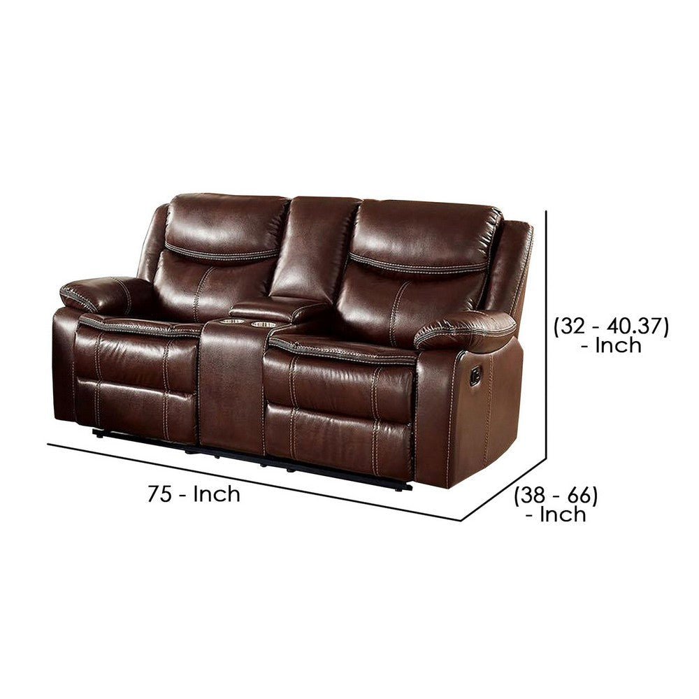 Recliner Loveseat with Leatherette Seating Brown By Casagear Home BM239854