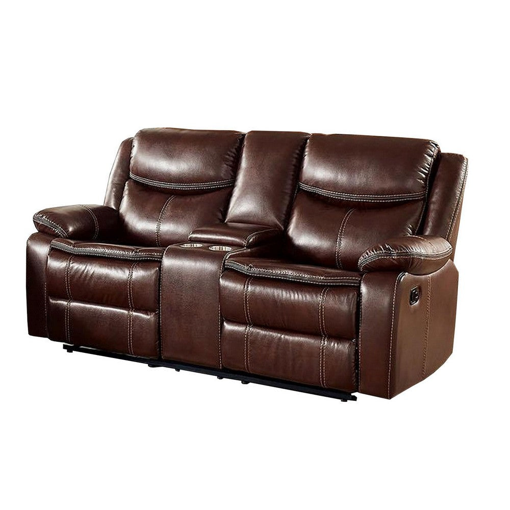 Recliner Loveseat with Leatherette Seating, Brown By Casagear Home