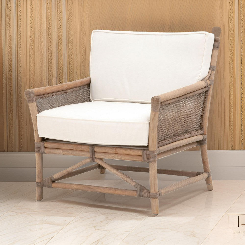 Rattan Frame Club Chair with Removable Seat and Back Cushions, Brown By Casagear Home