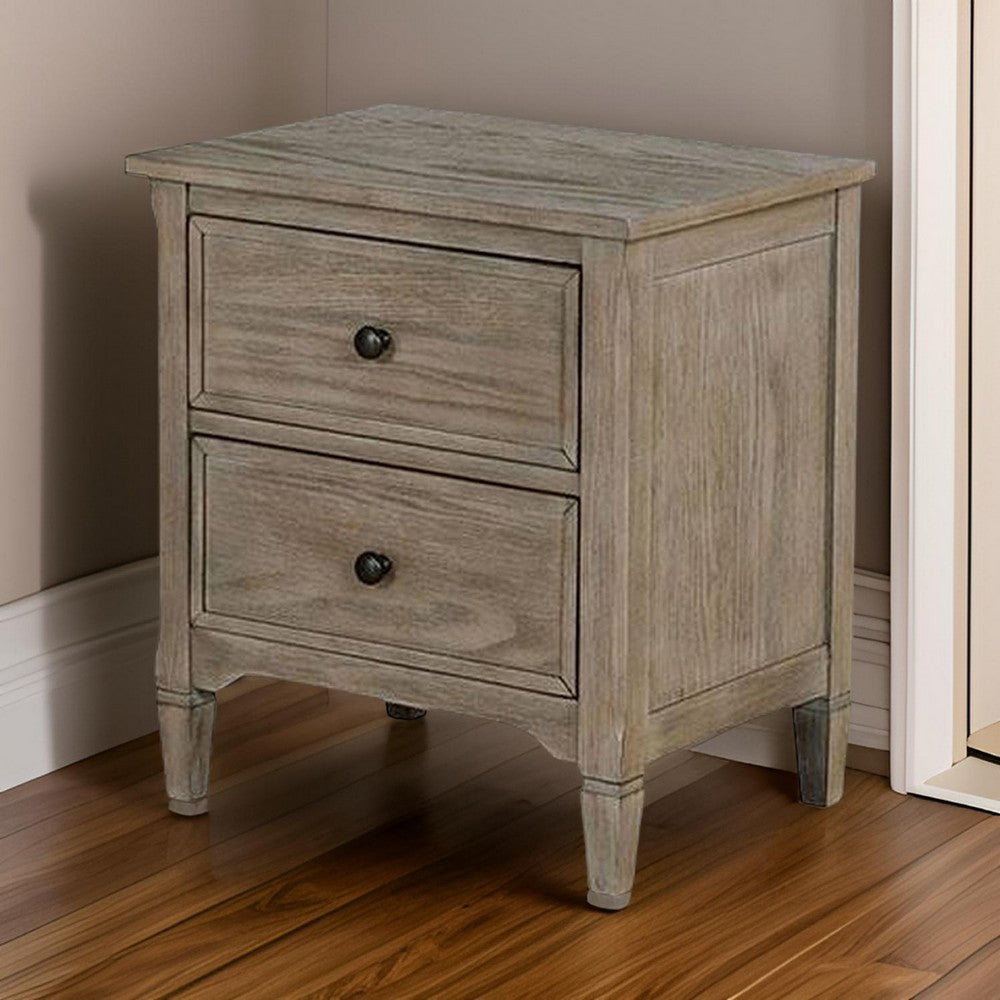 2 Drawer Wooden Nightstand with Round Knobs, Gray By Casagear Home