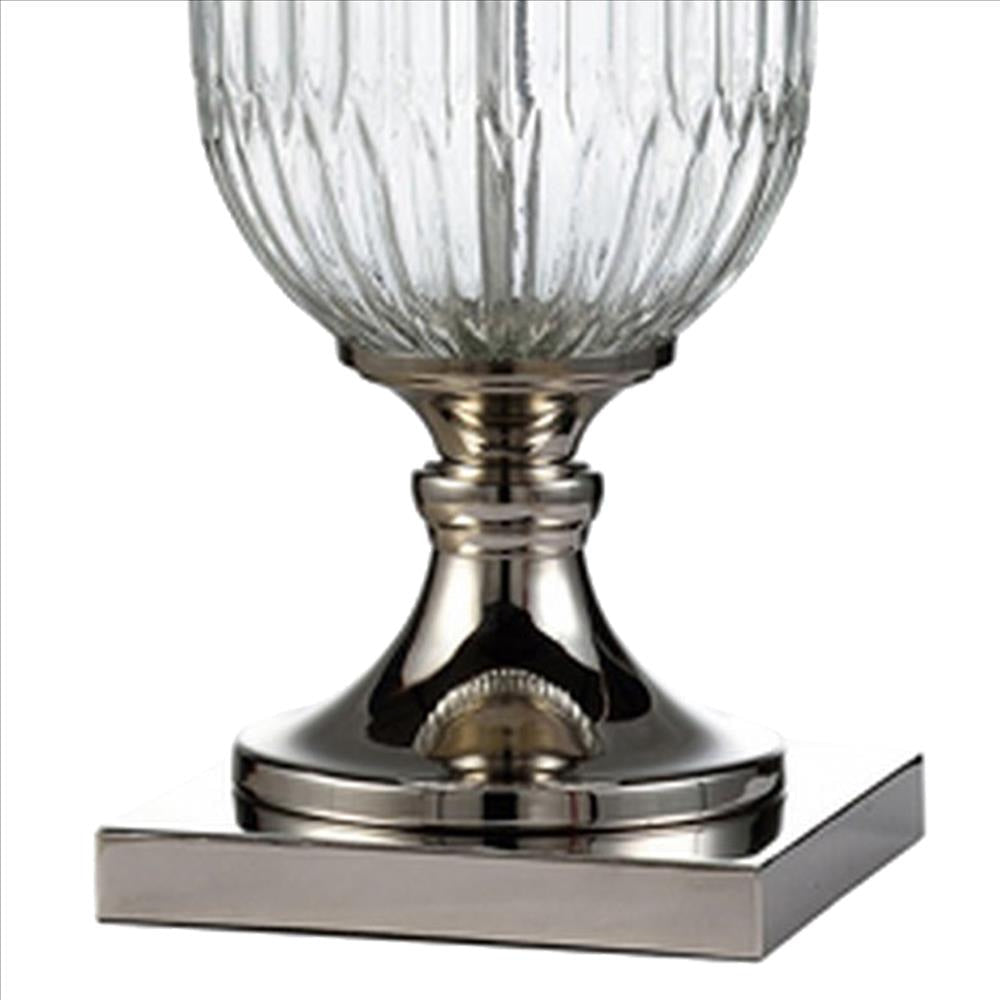 Table Lamp with Glass Pedestal Base and Fabric Shade Chrome By Casagear Home BM240297