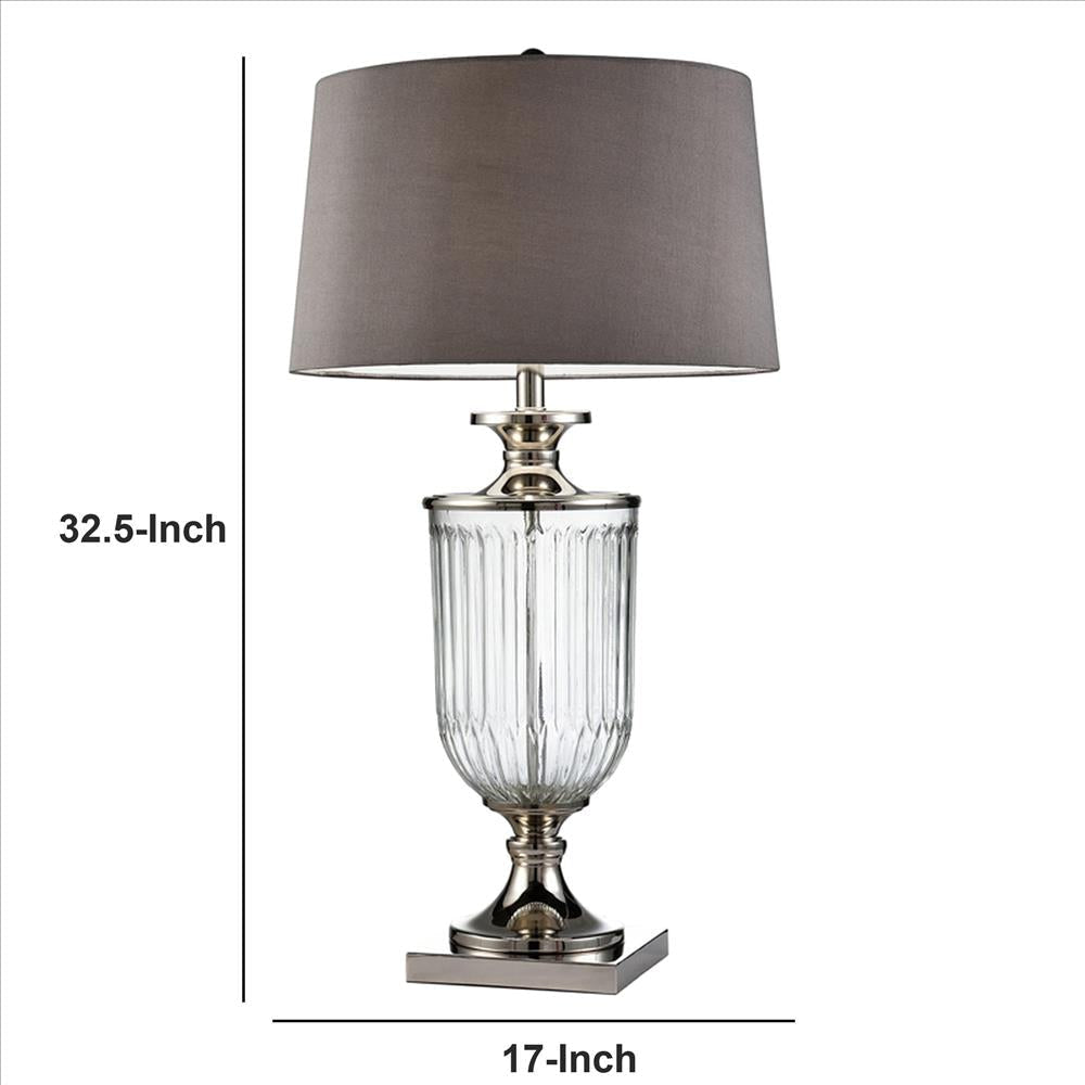 Table Lamp with Glass Pedestal Base and Fabric Shade Chrome By Casagear Home BM240297