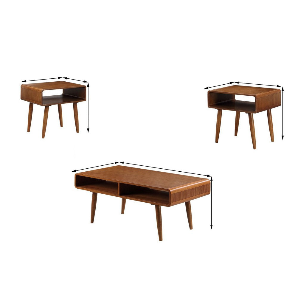 3 Piece Mid Century Wooden Occasional Table Set Brown By Casagear Home BM240803