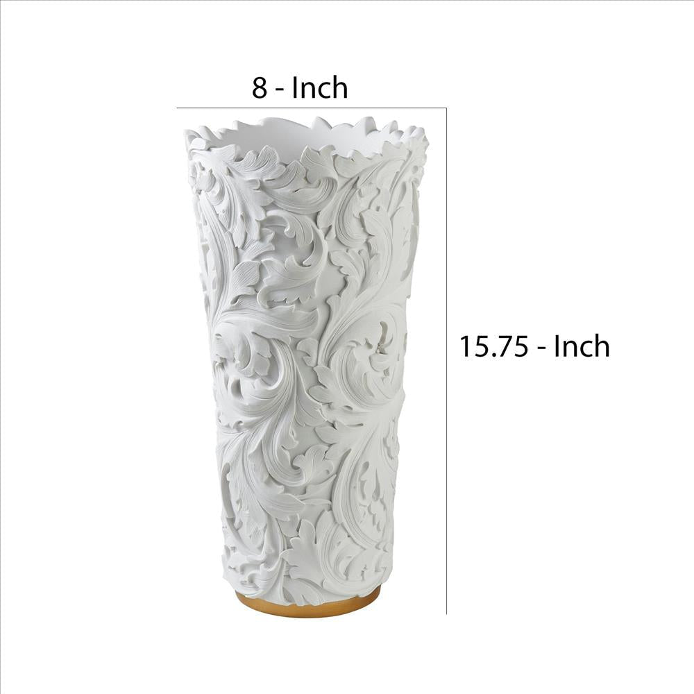 Decor Vase with Baroque Scroll Design White By Casagear Home BM240872