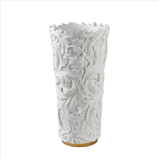 Decor Vase with Baroque Scroll Design, White By Casagear Home