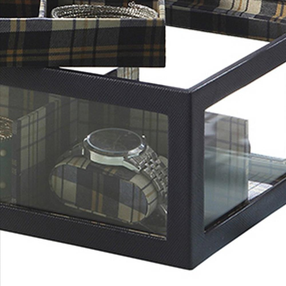 Jewelry Case with Multiple Slots and Removable Watch Cushions Black By Casagear Home BM240885