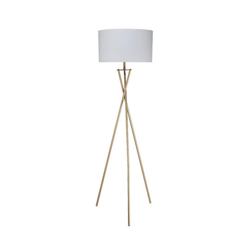 Metal Tripod Legs Floor Lamp with Rotary Switch Gold By Casagear Home BM240894