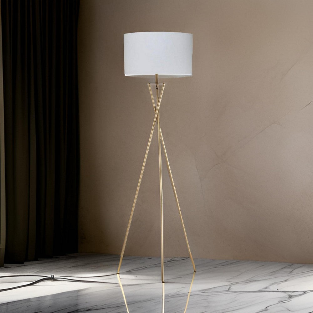 Metal Tripod Legs Floor Lamp with Rotary Switch, Gold By Casagear Home