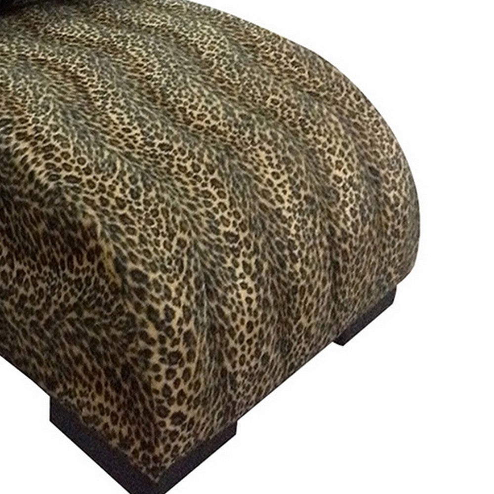 Pet Furniture with Leopard Print Fabric and Block Feet Black and Yellow By Casagear Home BM240897