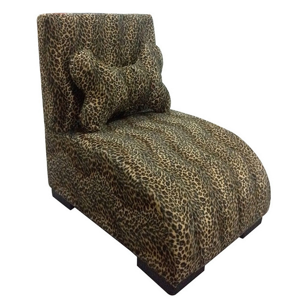 Pet Furniture with Leopard Print Fabric and Block Feet, Black and Yellow By Casagear Home