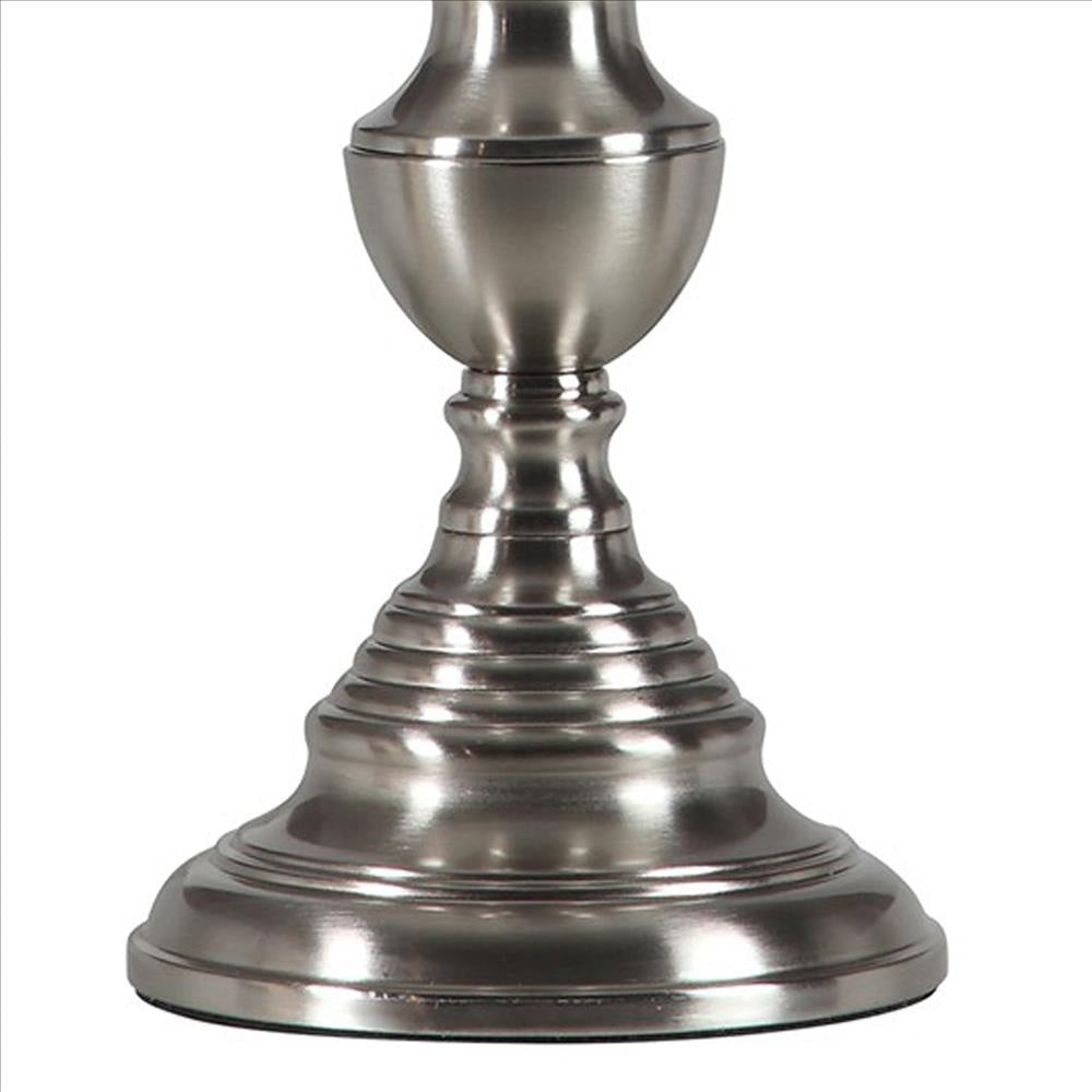 Turned Pedestal Metal Body Table Lamp with Empire Shade Silver By Casagear Home BM240933