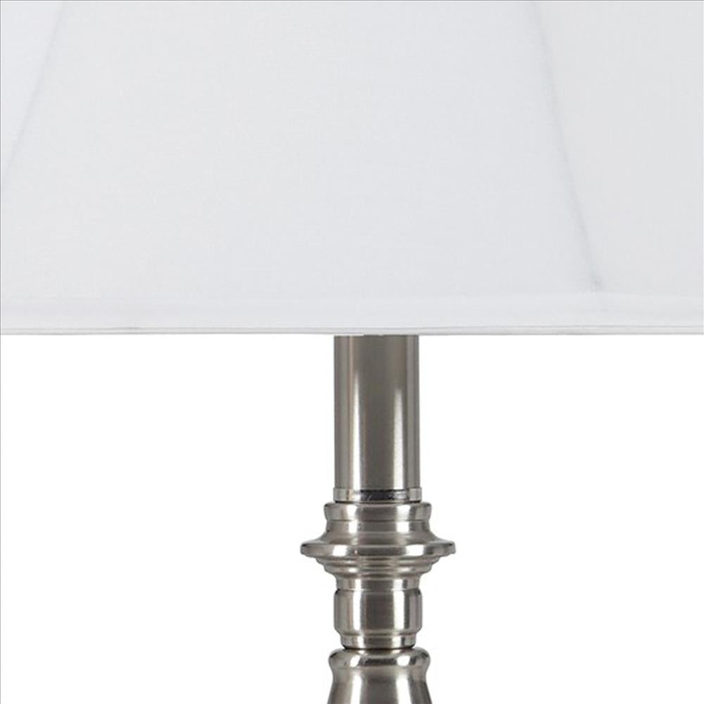 Turned Pedestal Metal Body Table Lamp with Empire Shade Silver By Casagear Home BM240933